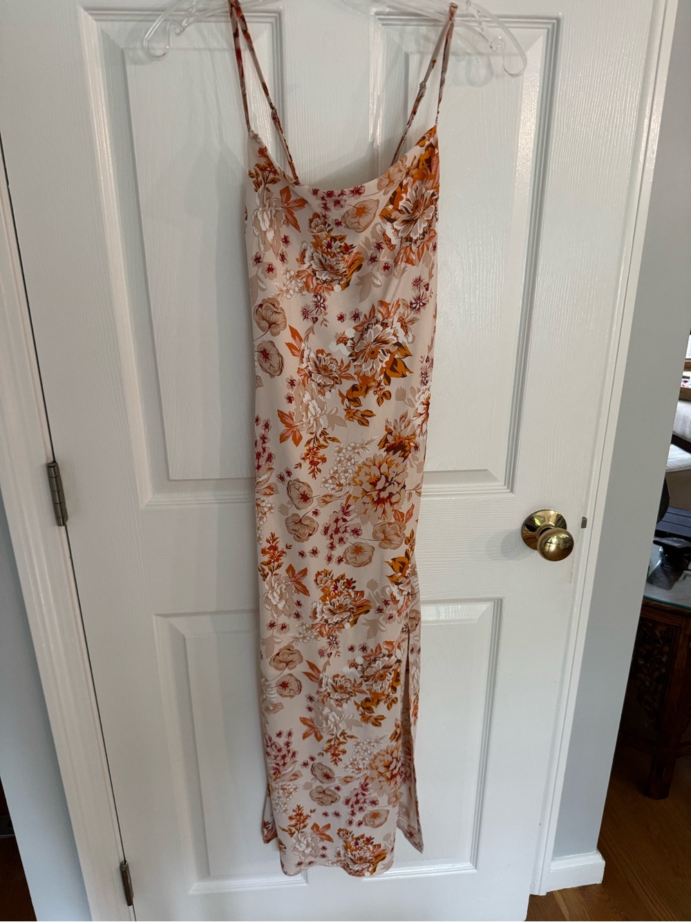 Petal & Pup Cream Maxi Romantic Boho Slip Dress with Orange Floral Print